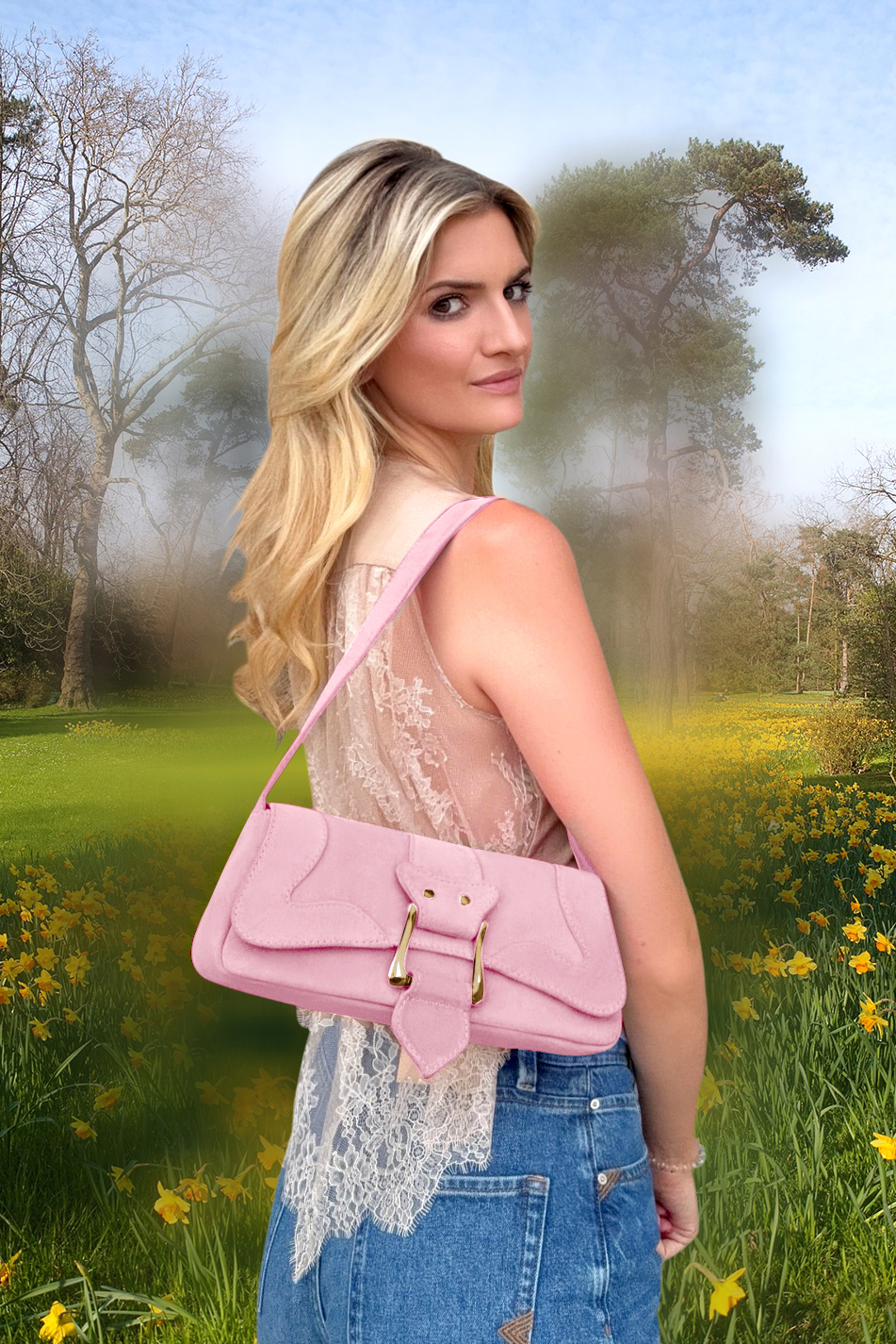 Dress small handbag in light pink leather - Top view